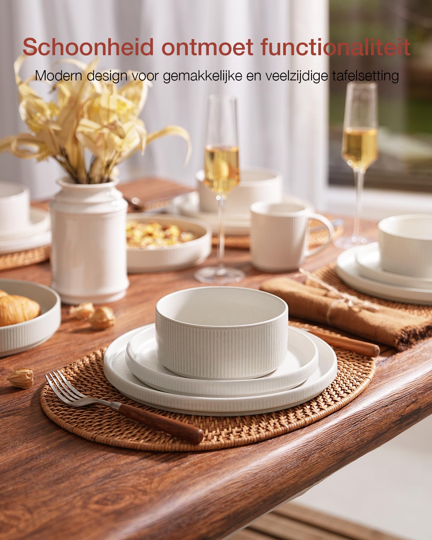 Richmount Set met sterborden en kommen, 12-delige dinerset voor 4, aardewerk serviessets met dinerborden/saladeborden/ontbijtkommen, vaatwasser- en