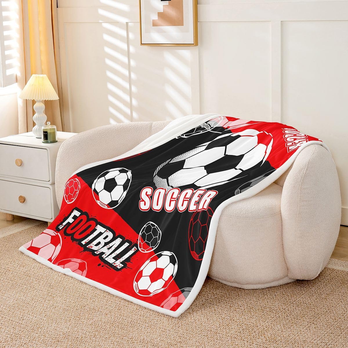 Feelyou Footabll Sherpa Blanket Plush Fuzzy Footabll Gaming Fleece Throw Blanket Boys Girls Ball Games for Bed Couch Chair Living Room Sport Game Bedroom Decor Red Baby 30"x40" image 5