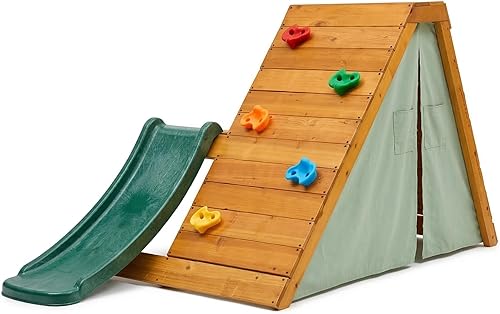 Avenlur Palm - Parque infantil de madera 5 en 1 para niños pequeños, juego de escalada Montessori con escalera, pared de roca, tobogán de 4 pies y