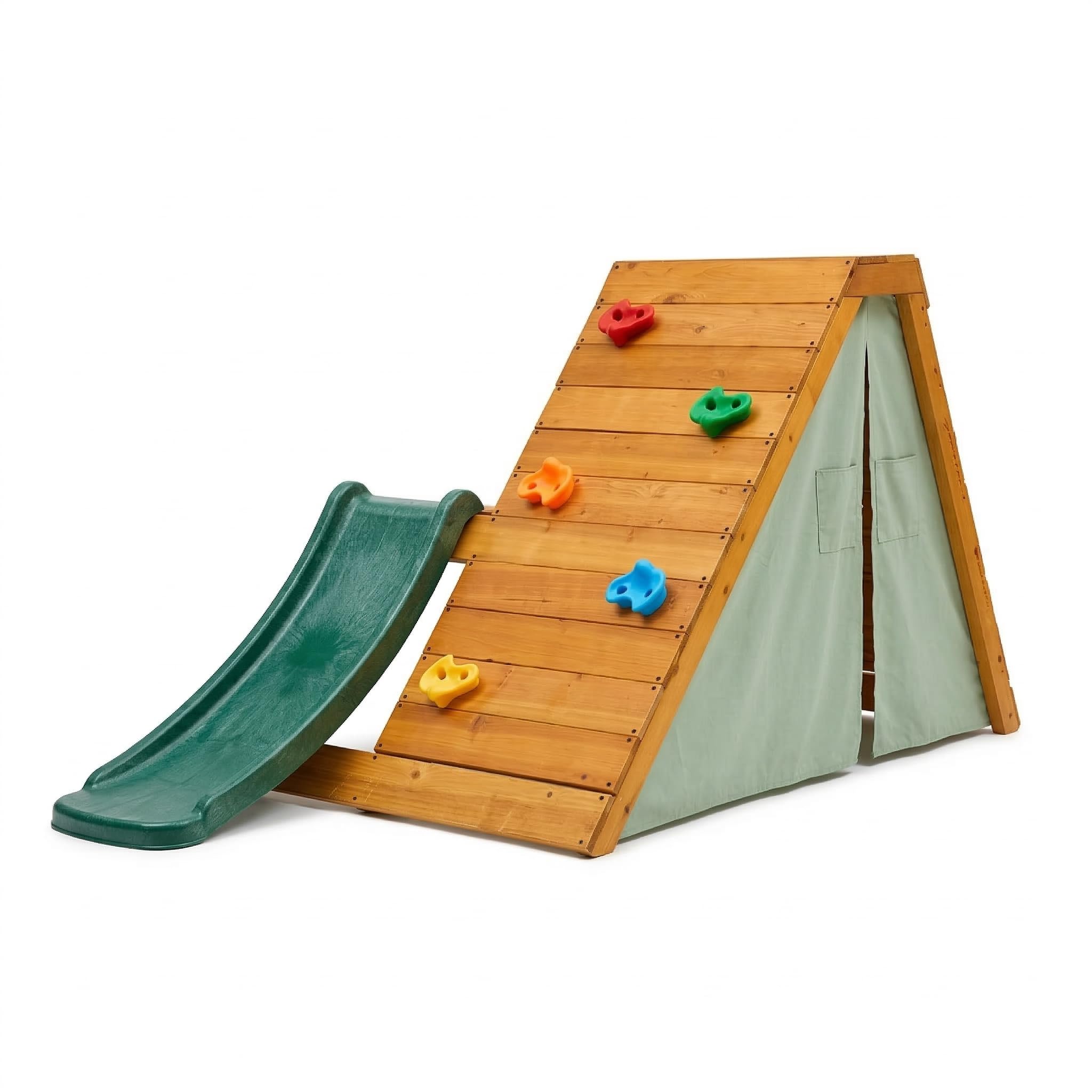 Avenlur Palm 5-in-1 Wooden Outdoor Playground for Toddlers – Montessori Climbing Playset with Ladder, Rock Wall, 4-ft Slide & Tent Fort – Indoor/Outdoor Backyard Play Structure for Kids Ages 2-6