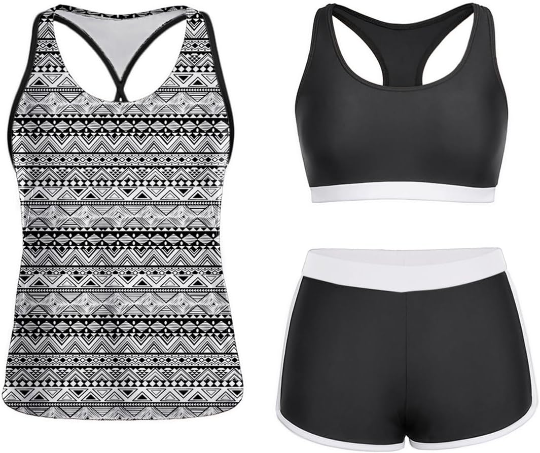 Maillot De Bain 3 Pièces Tankini Femme Avec Short Et Soutien-Gorge - Col V Athlétique