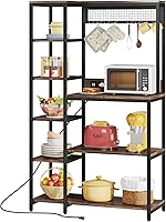 Vista 8 de Tribesigns Estante para panadería con tomas de corriente, soporte de microondas de 8 niveles con estantes de almacenamiento, organizador