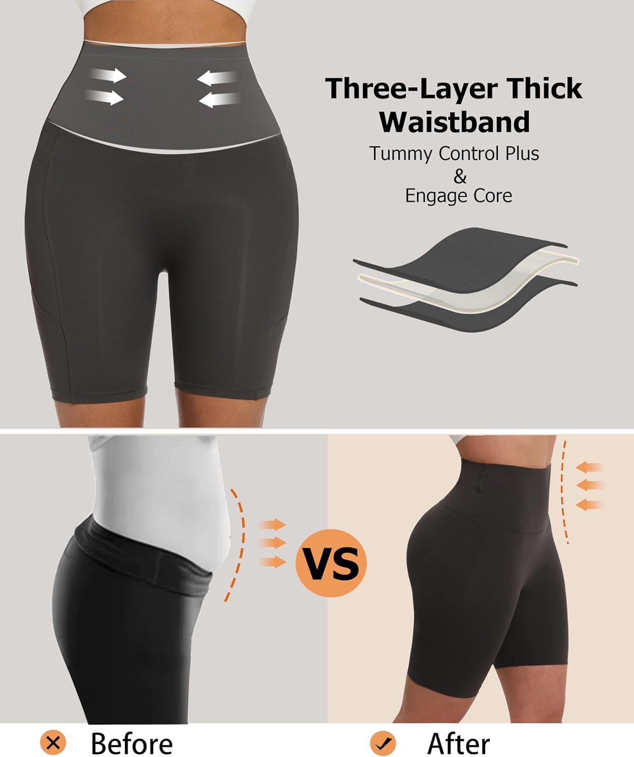 Women's Short Side Pockets High Waist Workout Running Shorts Tummy Control Butt Lifting Athletic Gym Shorts