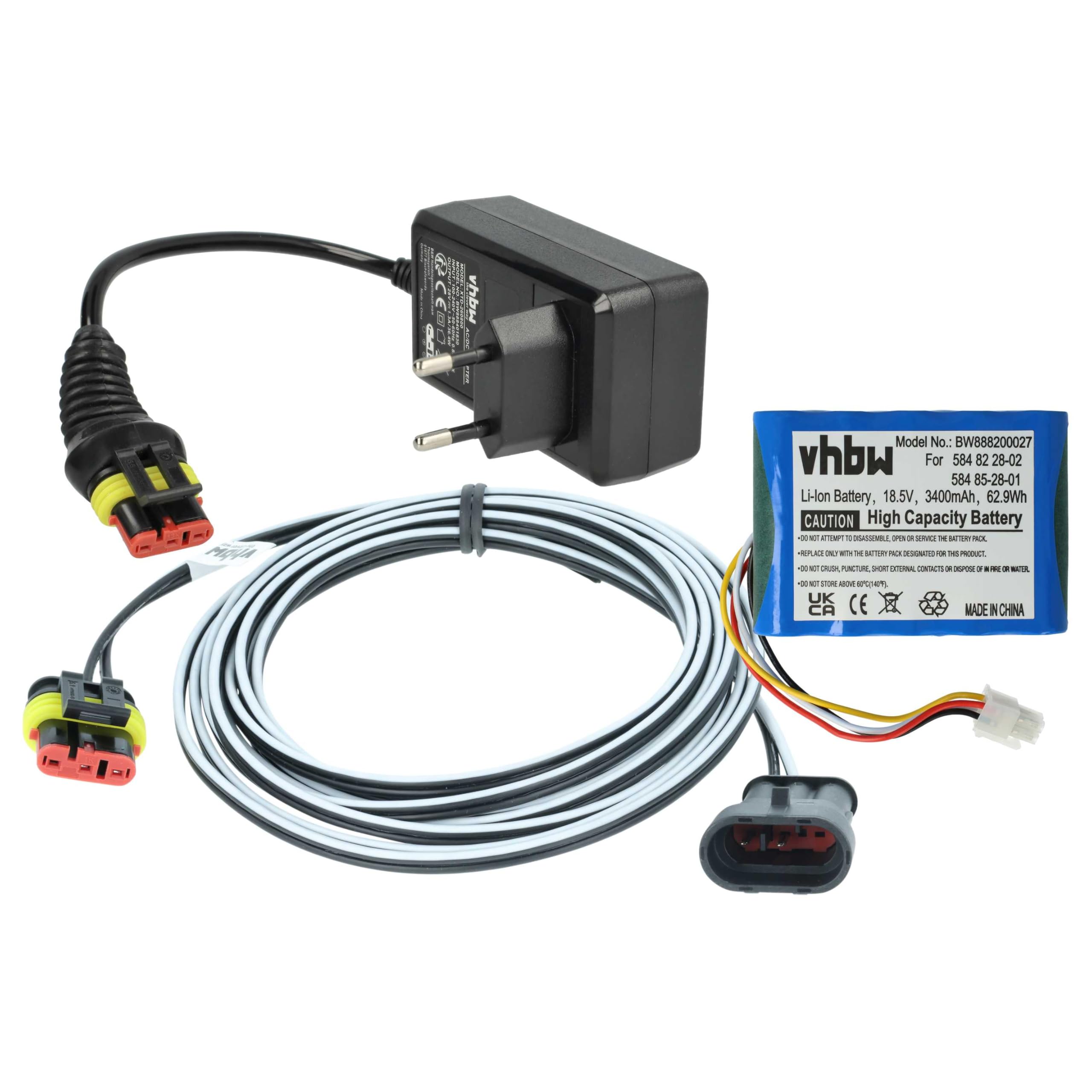 vhbw 1 Fuente alimentación, 1 bateria 3.4Ah, 1 Cable 3m para Husqvarna