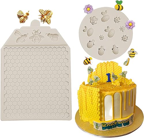 MUYULIN Moldes de fondant de panal de abeja, molde de silicona para decoración de pasteles, suministros de dulces de abejorro para hornear pasteles,