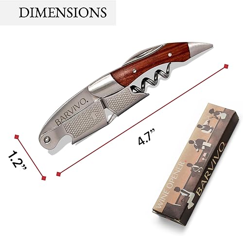 Miniatura 4 de Barvivo Abridor de botellas de vino con sacacorchos de doble bisagra - Llave de vino manual de 4.5 pulgadas con cortador de papel de aluminio y