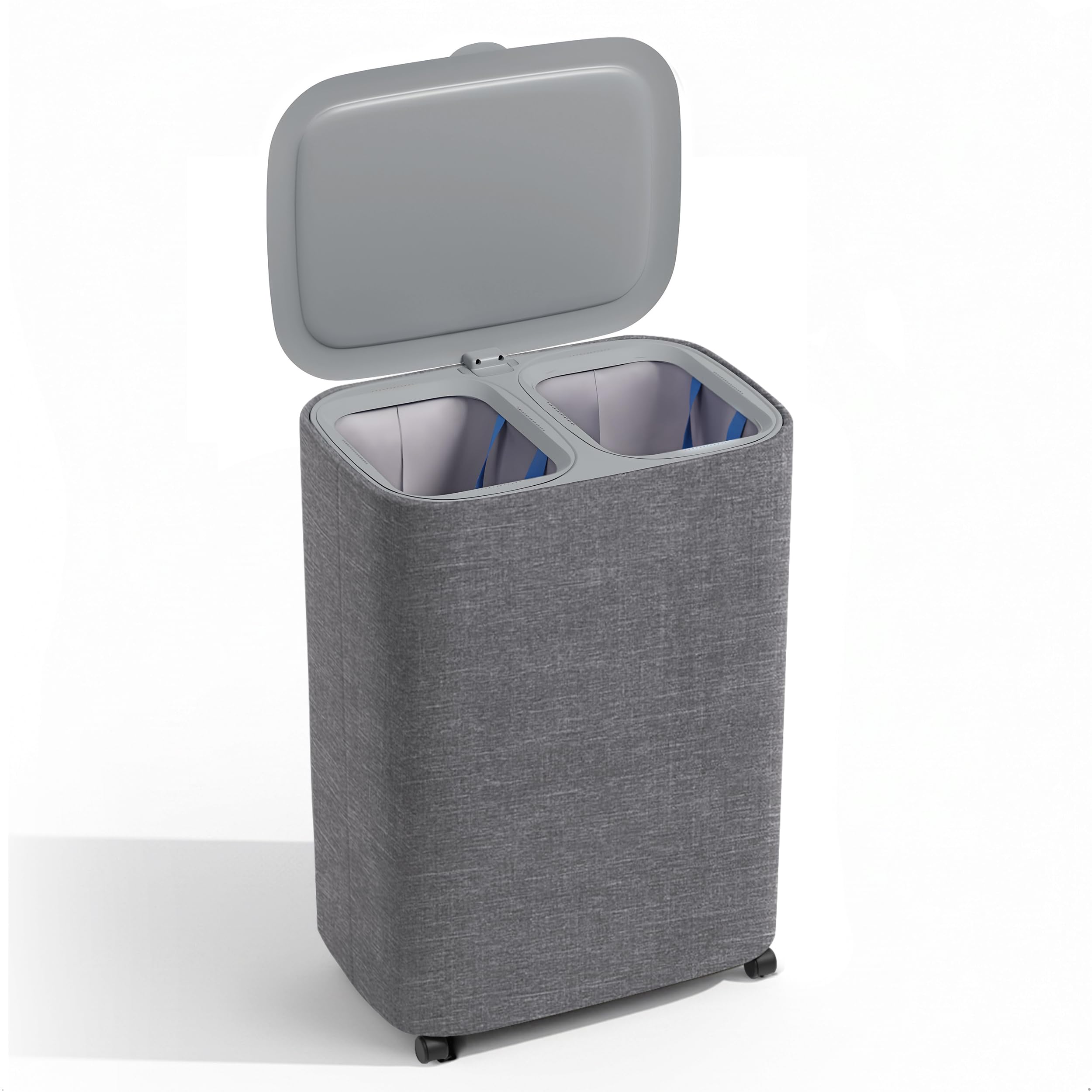 XABITAT Dual Section 90L Laundry Basket with Wheels and Lid – Tall divided Double Laundry Hamper with 2 Removable Washable Bags, Large Laundry Sorter for Easy Clothes Separation