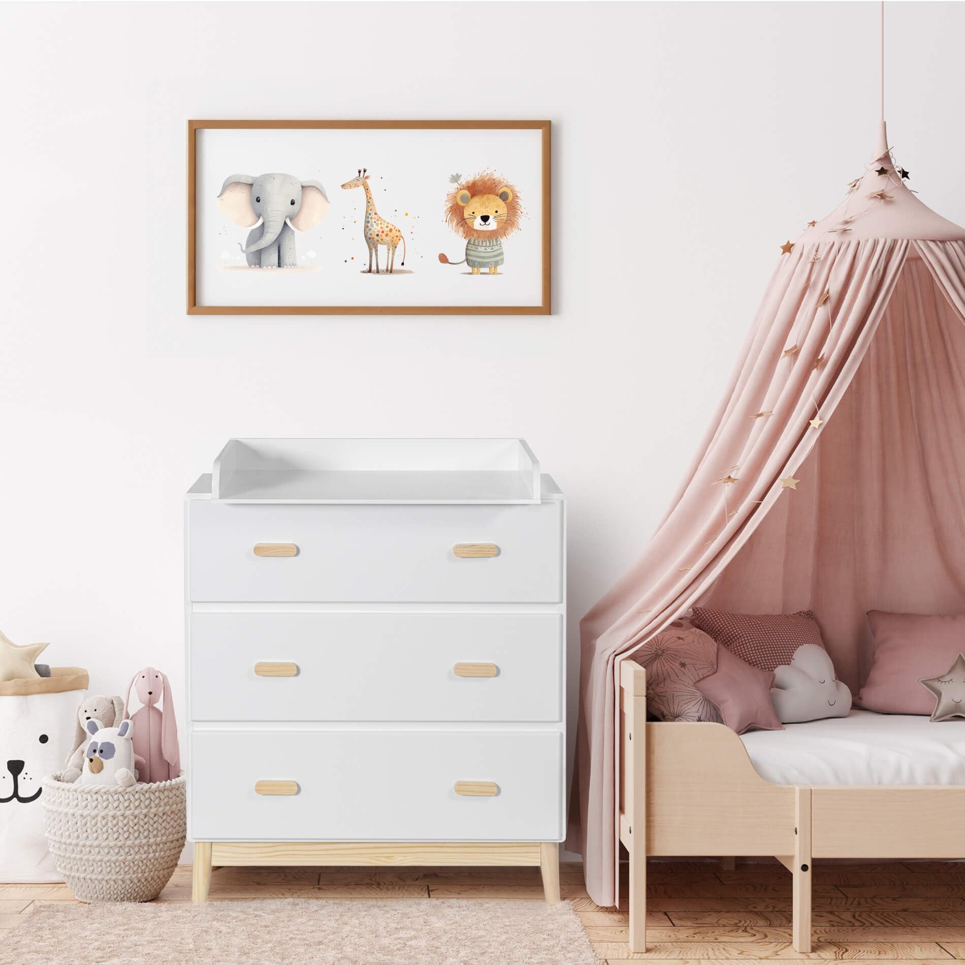 Rebecca Mobili Fasciatoio con Cassetti 3 Cassetti Bianco Marrone MDF Pino 100x80x42 cm