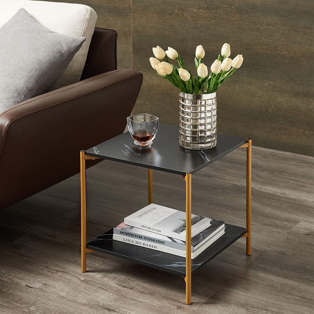 Amazon Com 17in Modern Living Room Square Side End Coffee Table Nightstand In Faux Marble Top And Gold Metal Frame Black Kitchen Dining