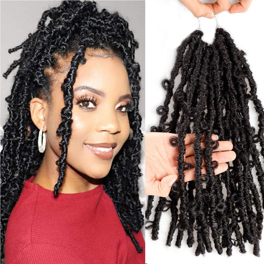 Dressmaker 6 Packs Butterfly Locs Crochet Hair 12 Inch Short Bob Distressed Faux Locs Crochet Braids Hair Pre Looped Crochet Braids Hair Extension(1B)