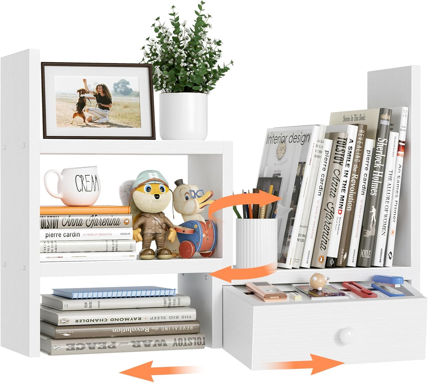 Desk Organizer Shelf White – Desk Shelf for Top of Desk Desktop Bookshelf for Desk Shelves with Drawers Corner Table Top Shelving Small Hutch Decorations for Women Office