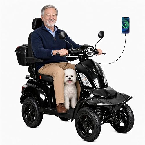1000W Heavy Duty Mobility Scooter for Adults & Seniors, 500lbs Capacity & 25-34 Miles Long Range, 15.5 mph Max Speed, 4-Wheel Black All Terrain Electric Scooter with Lockable Trunk & 20° Hill Climb