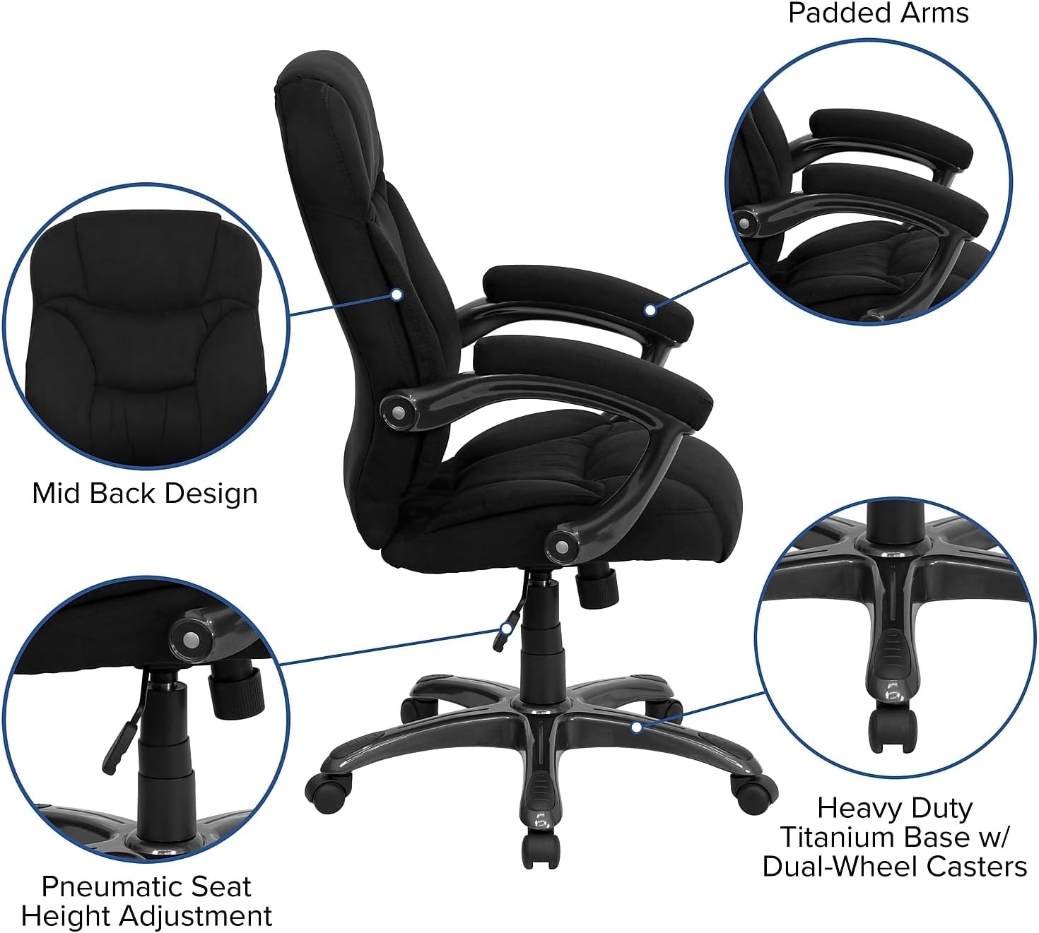 Flash Furniture Jessie High Back Black Microfiber Contemporary Executive Swivel Ergonomic Office Chair with Arms