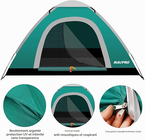 RISEPRO Portable Camping Tent, 2 Person Lightweight Tent, Waterproof Windproof, UV Protection, Perfect for Beach, Outdoor, traveling, hiking, camping, hunting, fishing, etc DC - 3