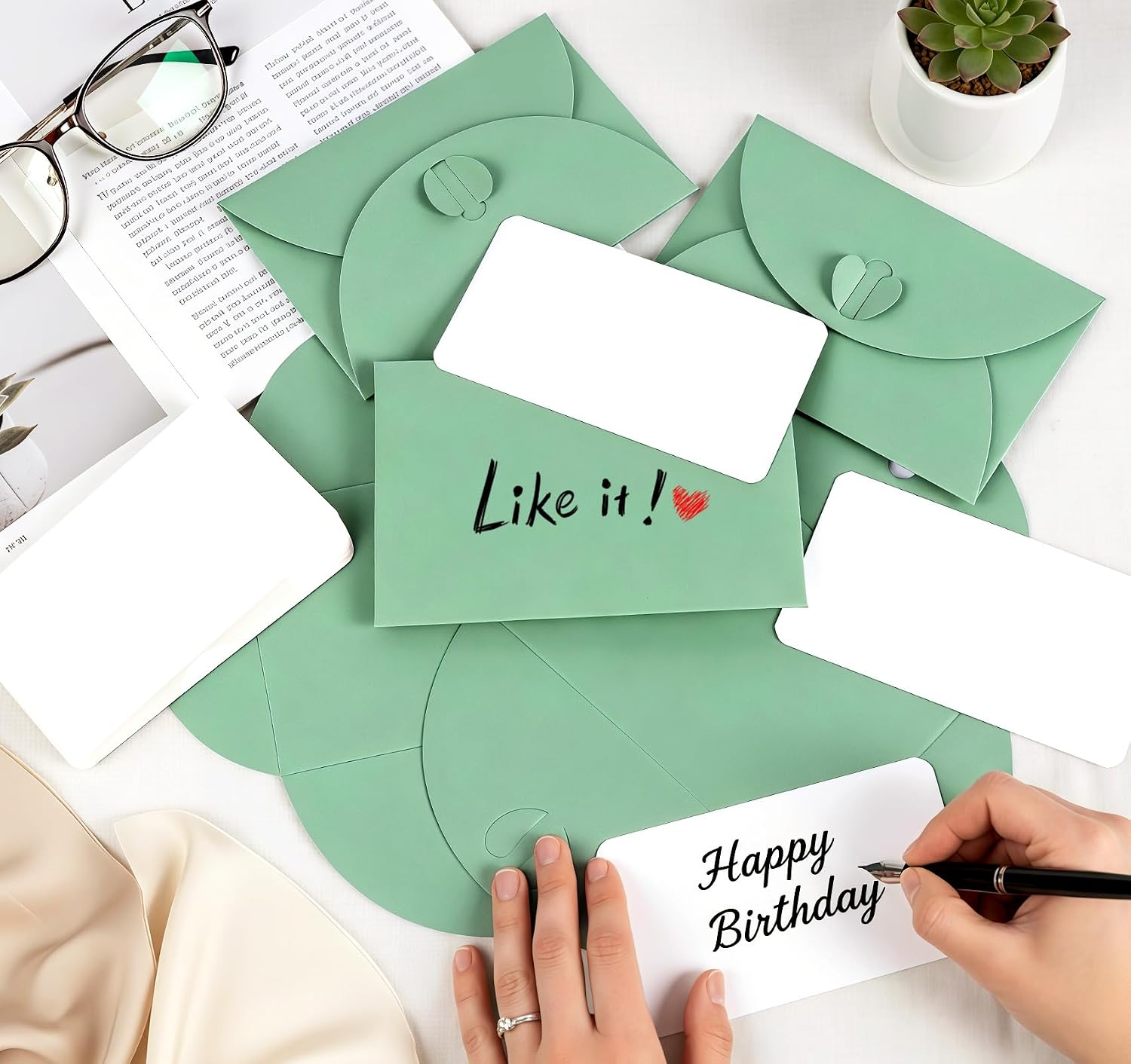 ABSOFINE 25PCS Mini Envelopes with Blank Cards Gift Card Holders Sage Green image 3