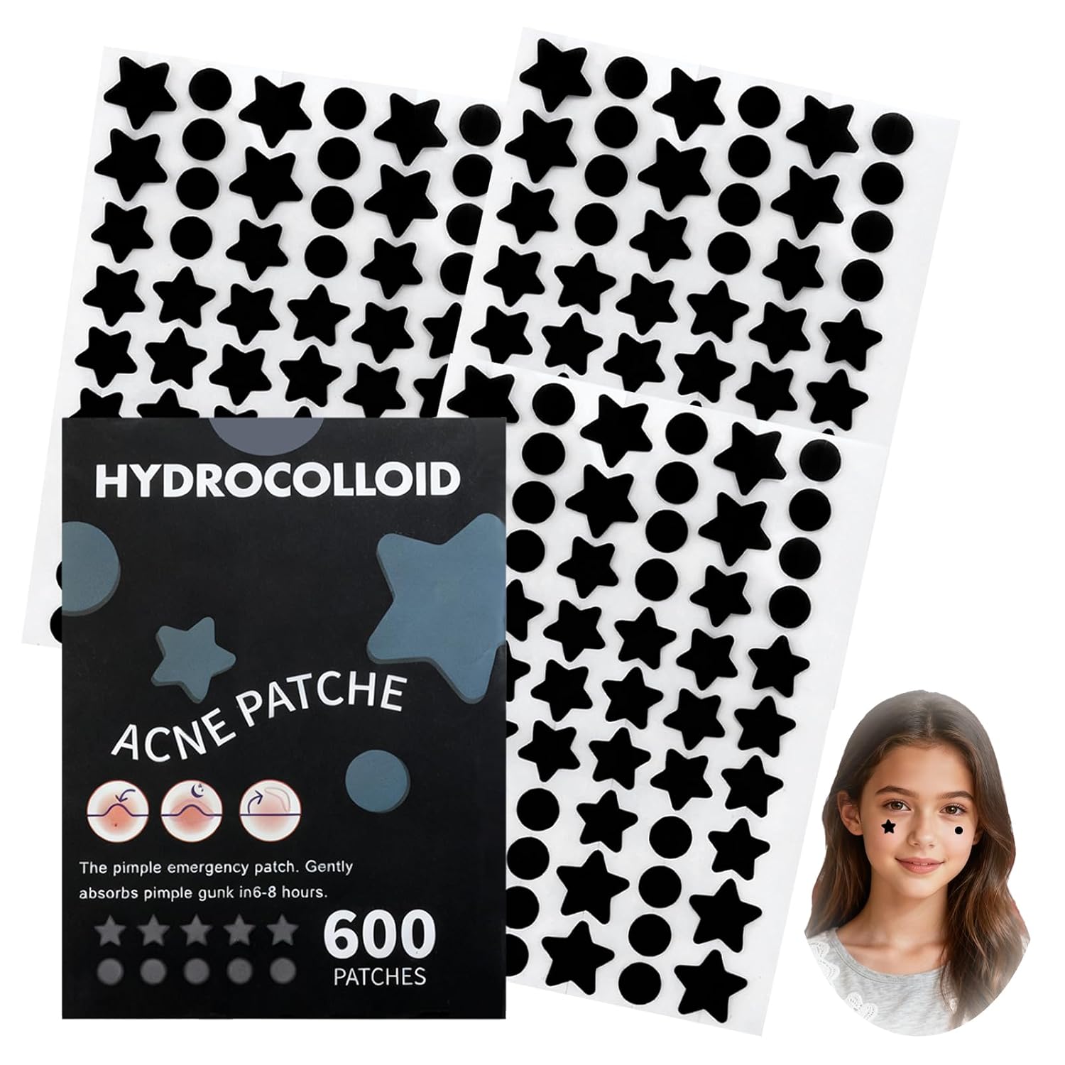 600PCS Pimple Patches for Face Cute Star Zit Covers Hydrocolloid Acne Patches Invisible Breathable for Day Night Use