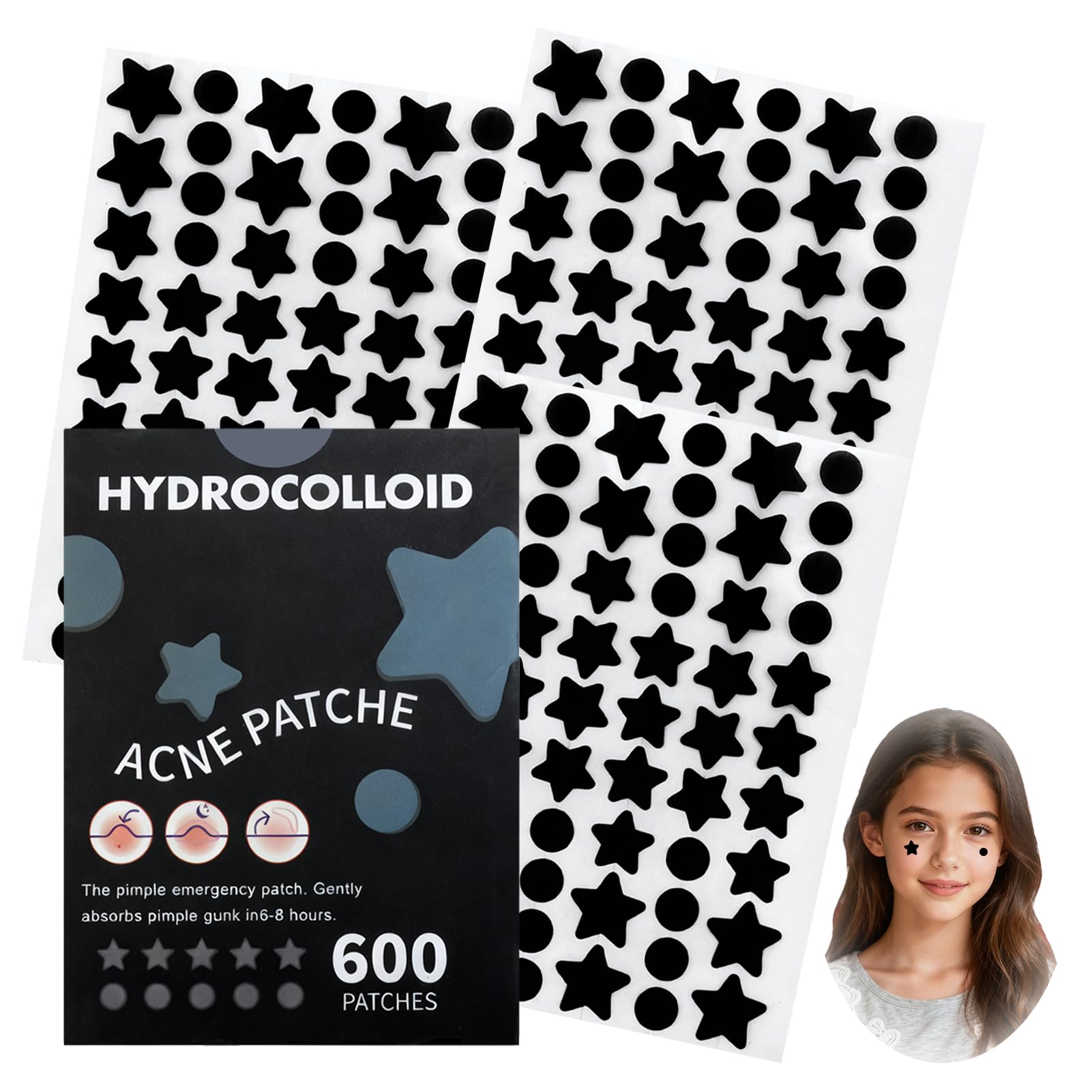 600PCS Pimple Patches for Face Cute Star Zit Covers Hydrocolloid Acne Patches Invisible Breathable for Day Night Use