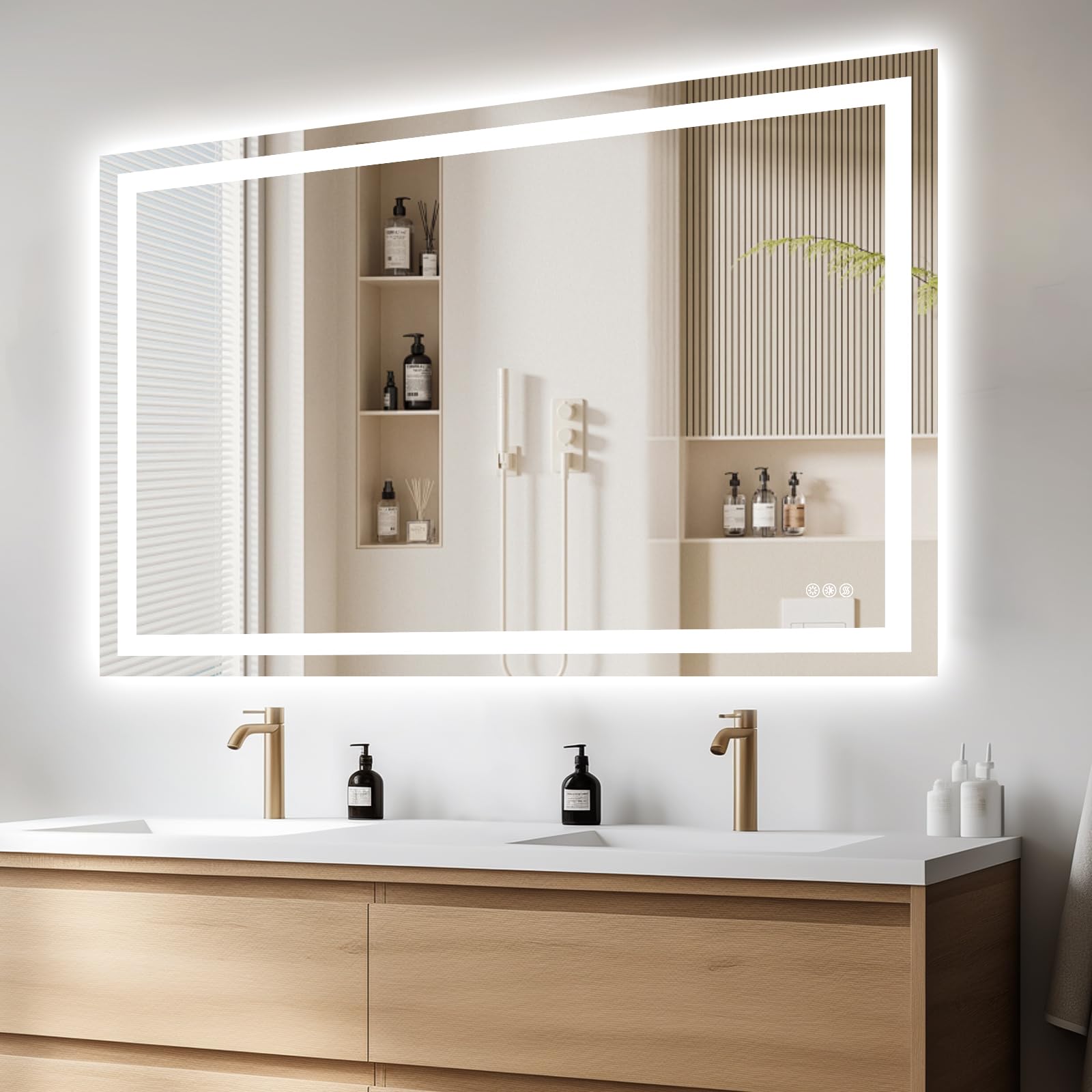 Hivone 60"X40" LED Bathroom Mirror with Lights, Anti-Fog, Dimmable, Backlit + Front Lit, Smart Bathroom Vanity Mirror, Memory Function, Shatterproof, Tempered Glass (Horizontal/Vertical)