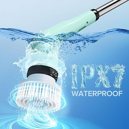 Miniatura 6 de IPX7 - Limpiador eléctrico giratorio para baño, con 7 cabezales de cepillo reemplazables y mango retráctil, limpiador giratorio ajustable de 2