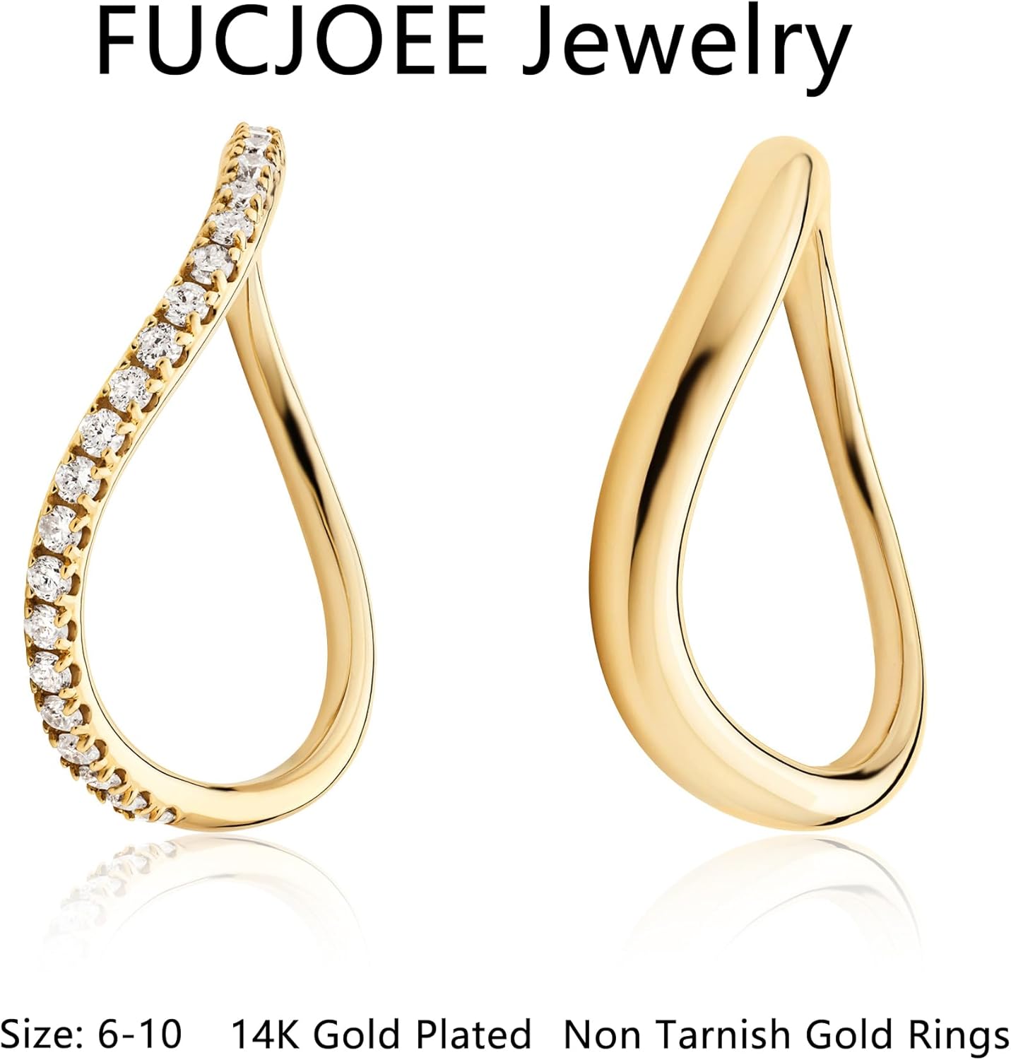 Stackable Gold Rings for Women Non Tarnish,14k Gold Plated Chunky Rings Dainty Stackable Statement Cubic Zirconia Wedding Band Rings for Women Thin Non Tarnish Thumb Gold Ring Set Waterproof Jewelry for Women Size 6-10 - Image 4