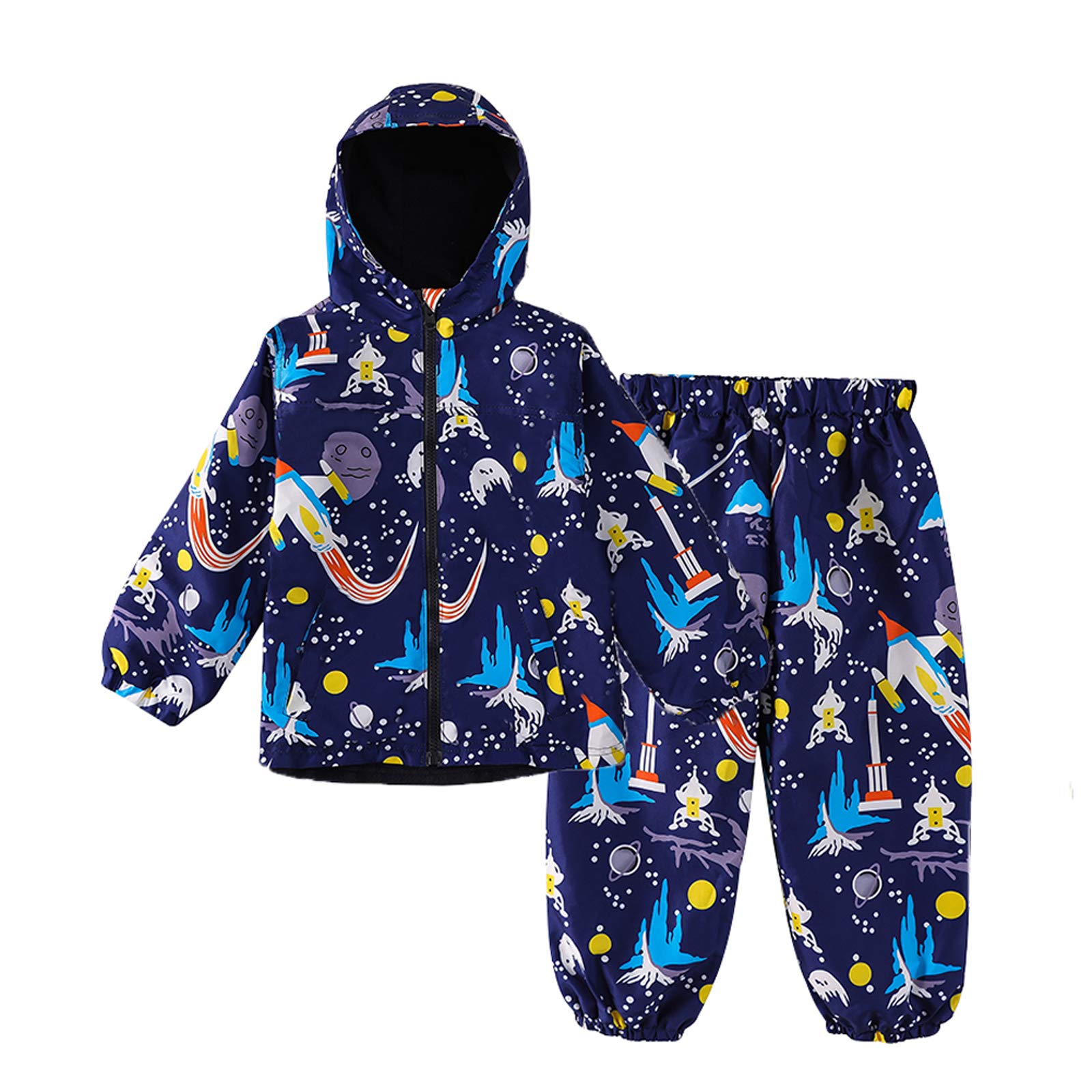 LZH Bambini Impermeabile Ragazzi Giacca con Cappuccio Dinosauro Cappotto + Pantaloni Set