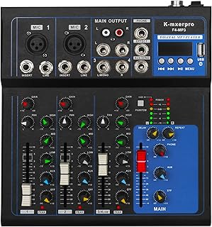 K-mxerpro 4 Channel Mixer With 48v Phantom Power,USB Audio Mixer Board For Live Show Streaming Recording Music Stage Karaoke