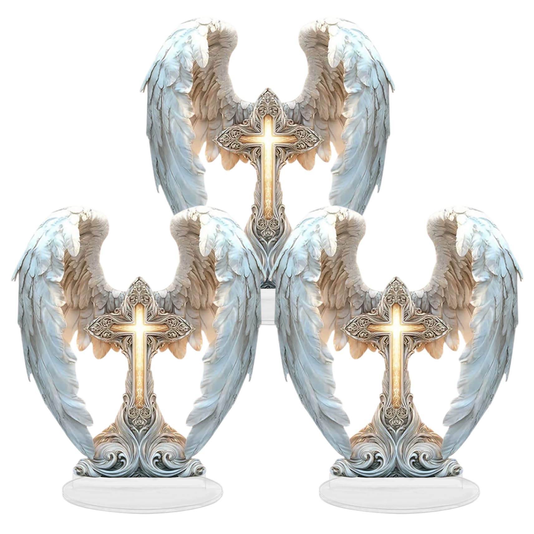 Idée cadeau avec cette décoration de Croix motif aile d'ange en acrylique 3 pièces