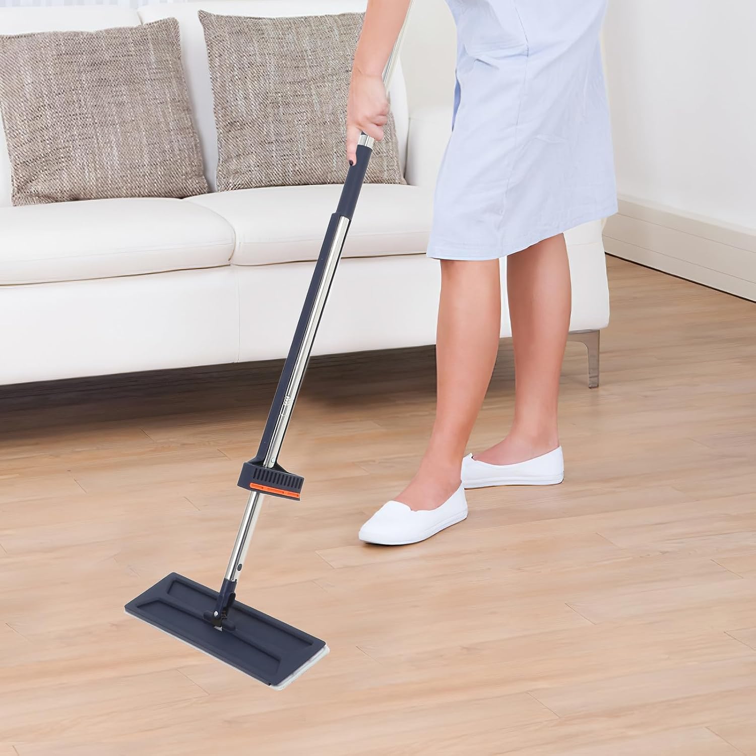 Ciieeo 36cm Flat Wet Dry Mop with 2 Replaceable Washable Microfiber Pads, 360 Degree Rotating Head for Convenient Household Floor and Wall Cleaning, Blue Pp and Stainless Steel Handle