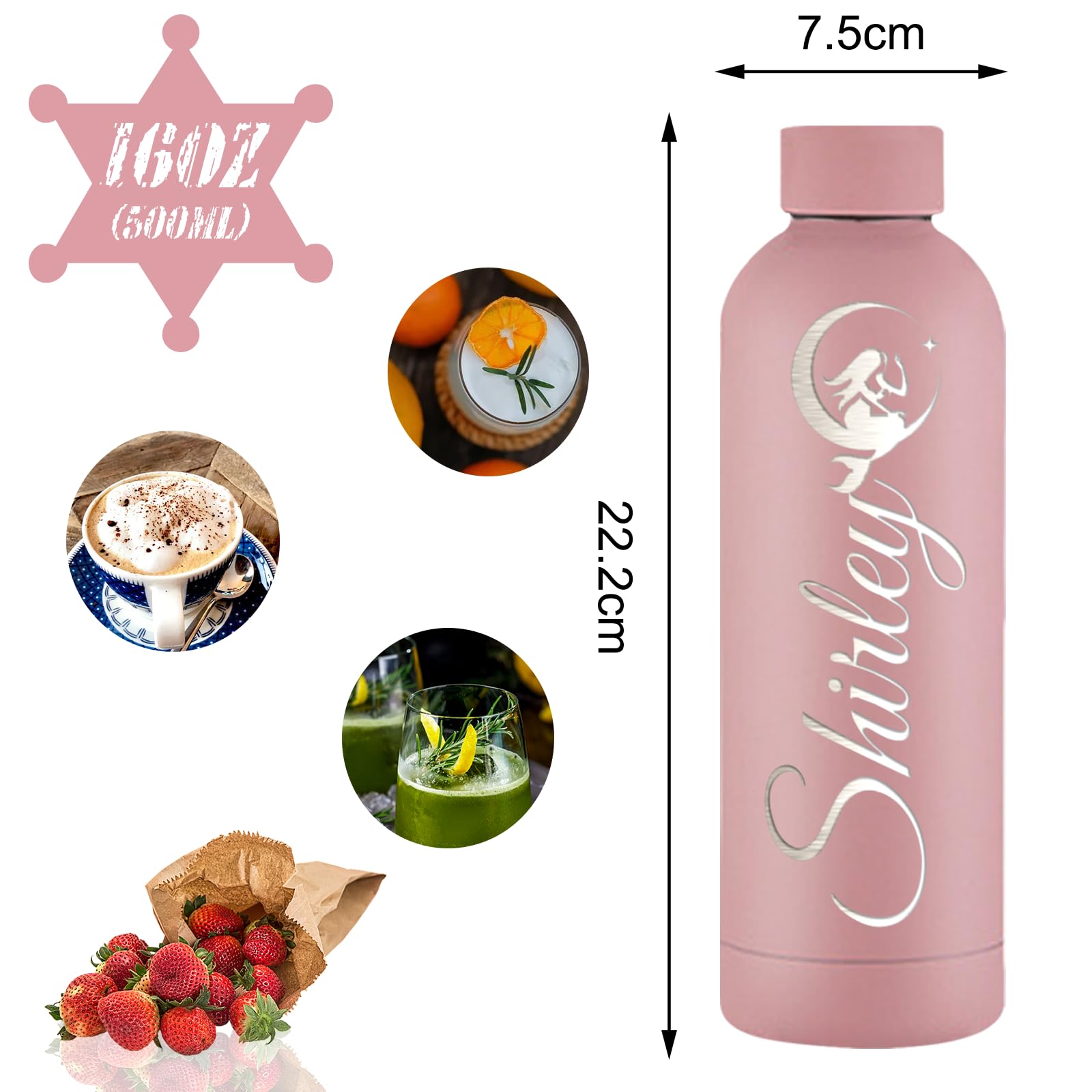 Personalized Water 16oz Bottles Custom Engraved Name Logo Customized Insulated Stainless Steels 500ml Water Bottle for School Office Outdoor Sport Gift for Women New