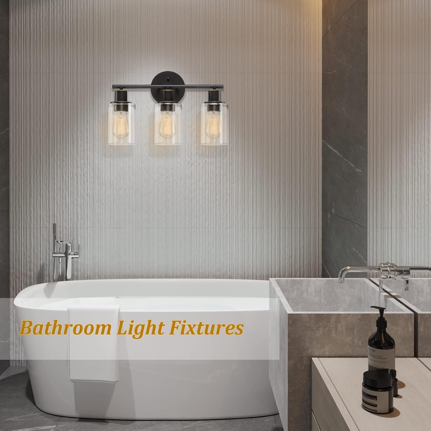 Pia Ricco Bathroom Vanity Light Fixtures, 3-Light Bathroom Wall Lights with Clear Glass Shades, Oil Rubbed Bronze Modern Vanity Light Over Mirror, Wall Sconces for Living Room Bedroom Hallway
