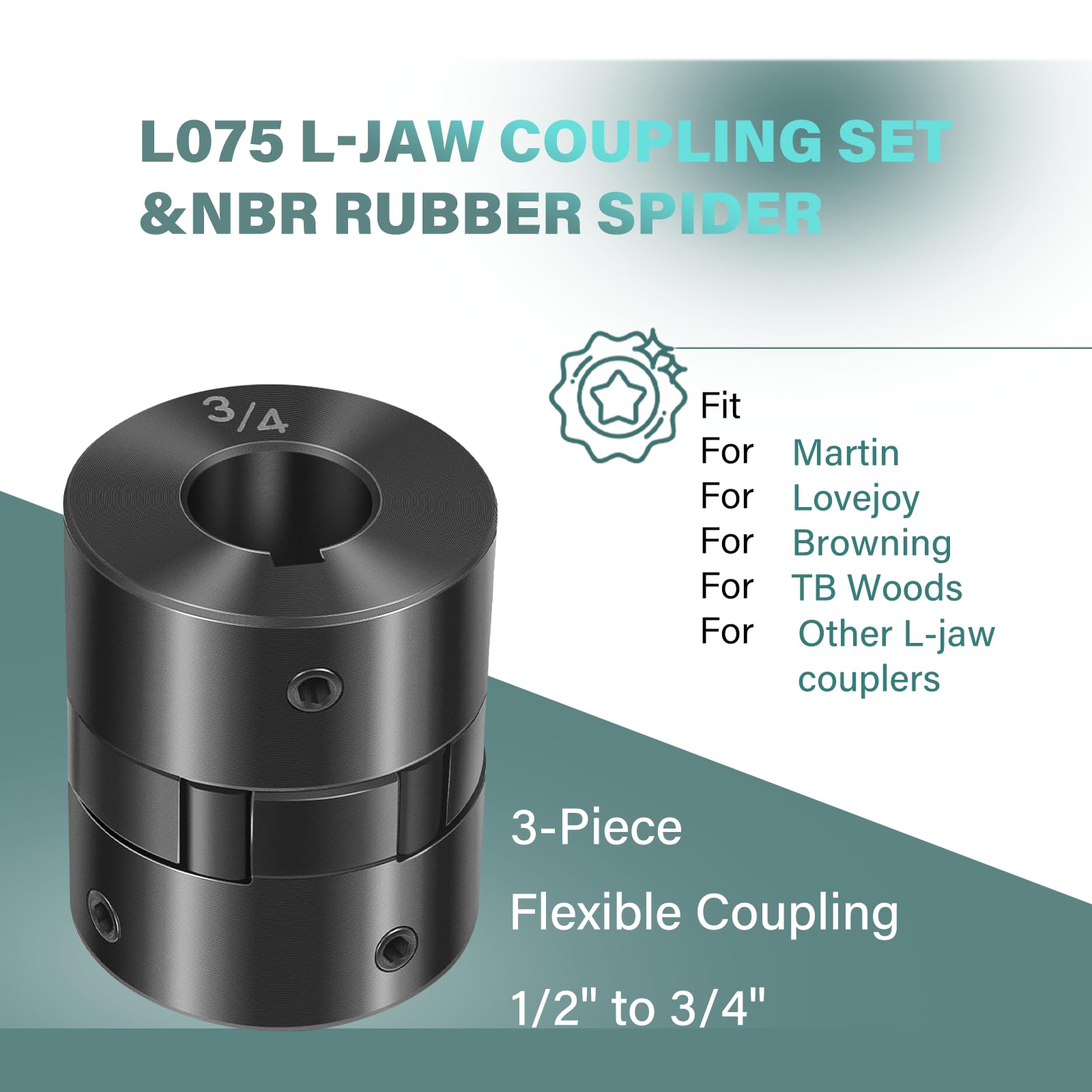 L095 1/2 X 7/8 Flexible 3-teiliges L-Jaw Coupling Set Mit Buna-N NBR Spider