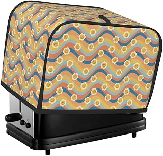 Retro 70s Daisy Flower Rainbow Stripes 2 Slice Toaster Cover, Waterproof Toaster Dust Cover Bread Maker Protective For Small Kitchen Appliance Dining Room Home Table Decor Gifts