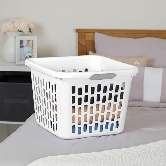 Sterilite 6-Pack 1.5 Bushel Capacity Square Laundry Basket, White Plastic Clothes Hamper Storage with Ventilated Rectangular Holes & Large Comfort Grip Handles for Easy Carry