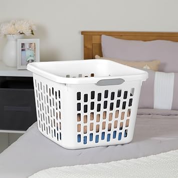 Sterilite 6-Pack 1.5 Bushel Capacity Square Laundry Basket, White Plastic Clothes Hamper Storage with Ventilated Rectangular Holes & Large Comfort Grip Handles for Easy Carry