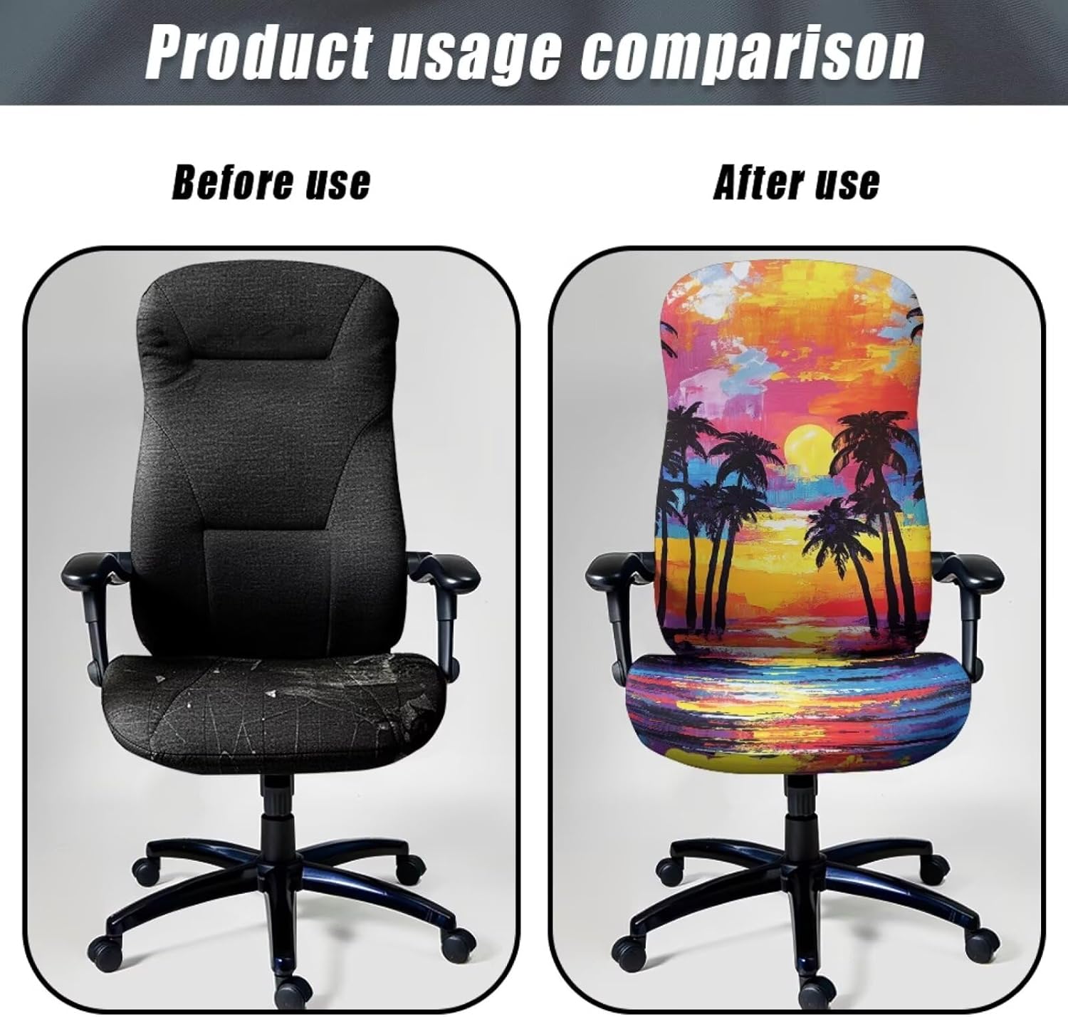 Hawaii Palm Tree Print Office Chair Cover Water Resistant, Universal Computer Chair Cover with Elastic Band, Removable Rotating Chairs Slipcover Size L