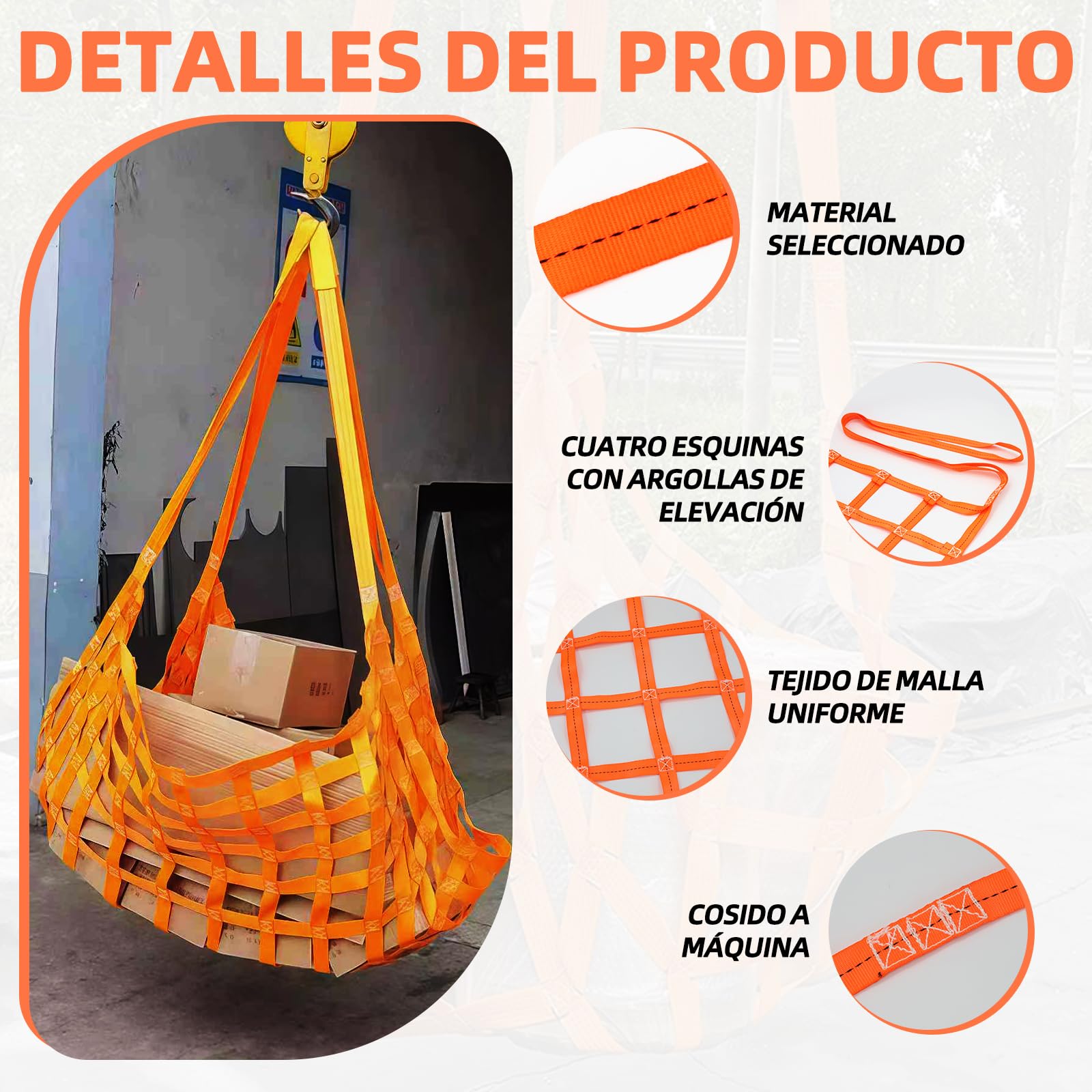 Red de elevación de poliéster de alto rendimiento, 1 x 1 m, 300 kg, resistente al desgaste, red de carga y descarga, red colgante de carga, red de elevación vertical, adecuada para la