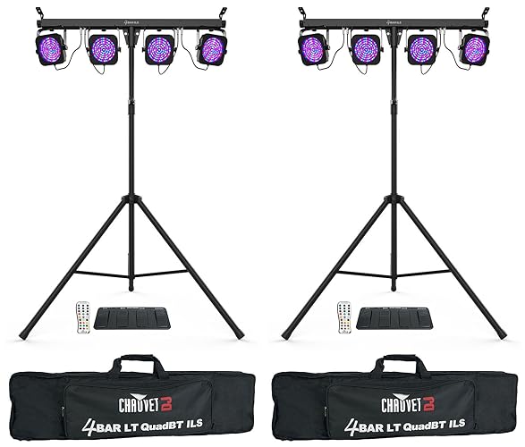 Audiosavings Bundle: (2) Chauvet DJ 4BAR LT QuadBT ILS Bluetooth Wash Lighting Kit+Tripod+Bag+Footswitch