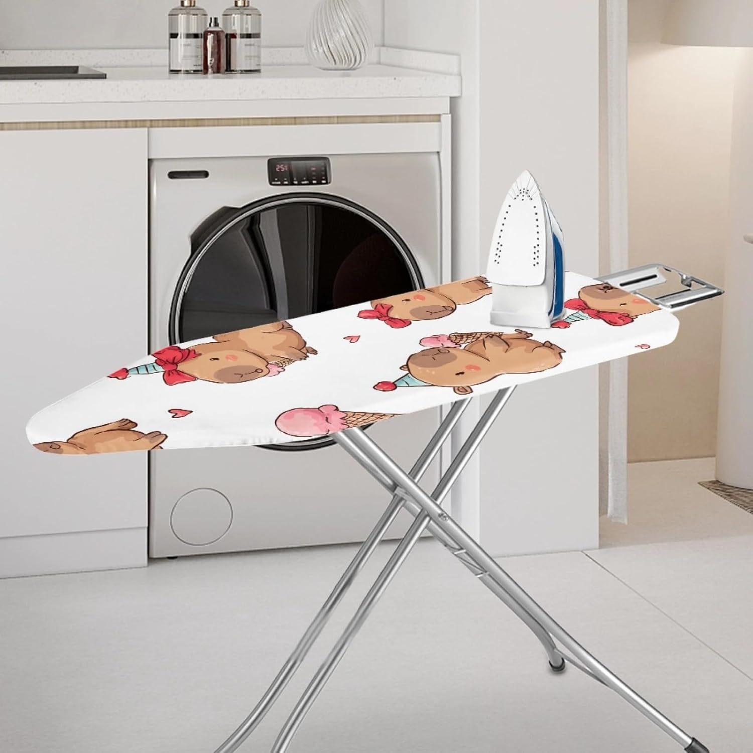 Padded Ironing Board Covers 18 X 49 Capybara Pink Brown Ironing Board Pad and Cover Thick Replacement Drawstring Tightening & Lock, Easy Fit, Scorch & Stain Resistant, Non Slip