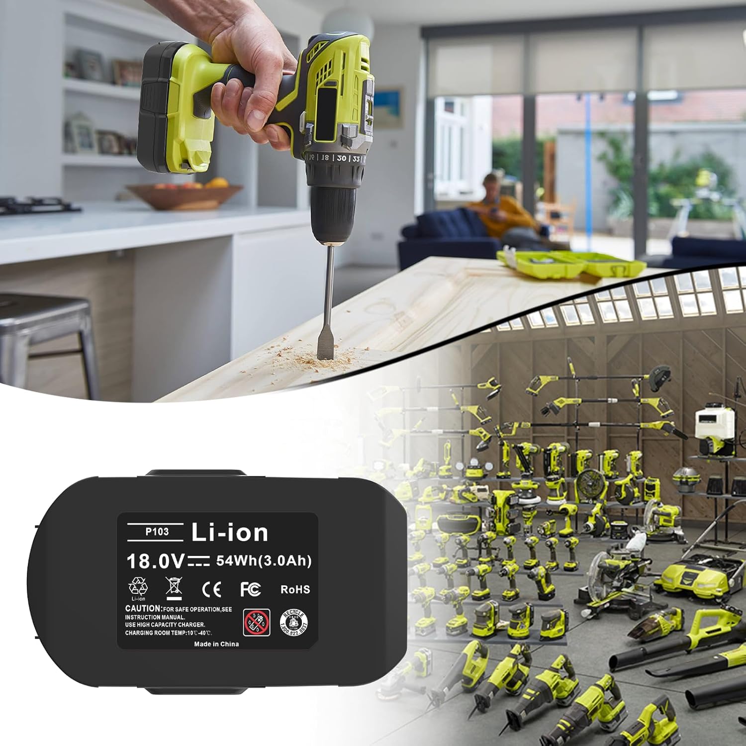 2 Packs 18V 3.0Ah Battery Replacement for Ryobi 18V Lithium Batteries ONE+ Plus P109 P108 P107 P106 P105 P104 P103 P102 P190, Compatible with Ryobi 18 Volts Cordless Power Tools PBP005 PBP004 PBP003 - Image 4