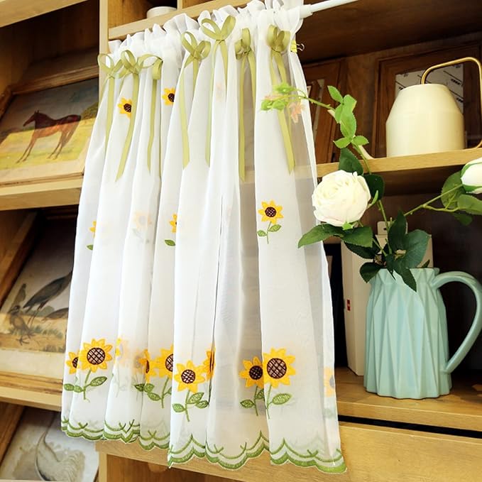 A.onaour Rideau De Cuisine Court Pour Petit Fenêtre Voilage Broderie