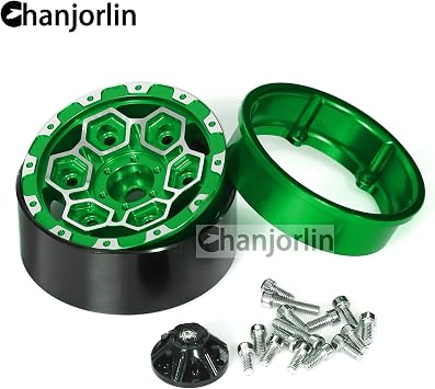 1.9 Inch Beadlock Wheels Rims 12mm Hex Aluminum Heavy Duty 1/10 RC Wheel Hubs for 1:10 Rock Crawler Car Axial SCX10 I II III 90046 TRX4 TRX6 CC01 D90 RC4WD Redcat Gen8 1.9 Tires (Green)