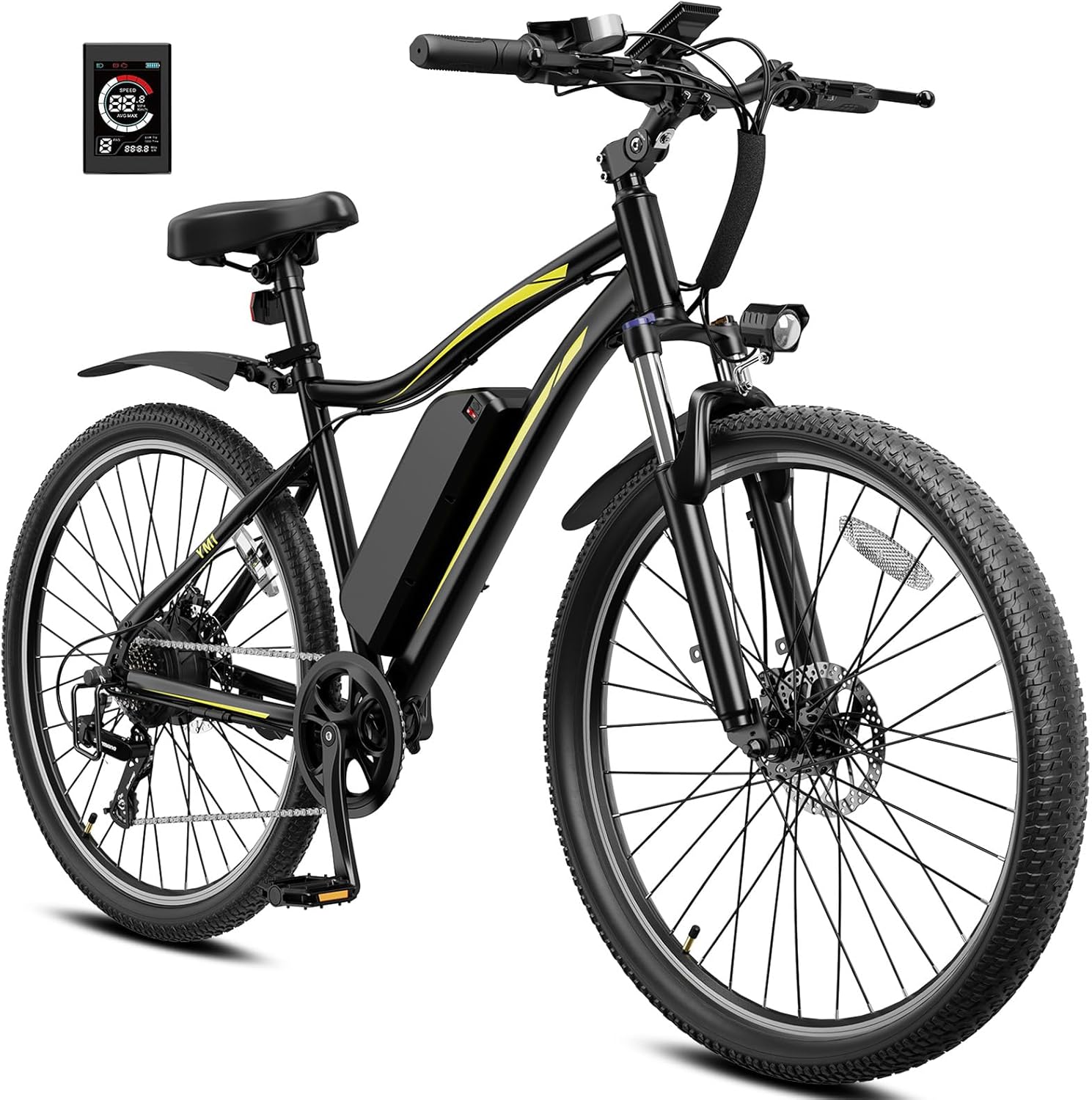 Heybike Electric Bike for Adults, 28mph Electric Mountain Bike, 1200W Peak Motor, up to 50Miles, 480WH Removable Battery Ebike, 27.5" Tires, 7-Speed & Front Suspension