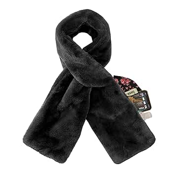 Faux Fur Scarf With Hidden Zipper Pocket For Cell Phone and