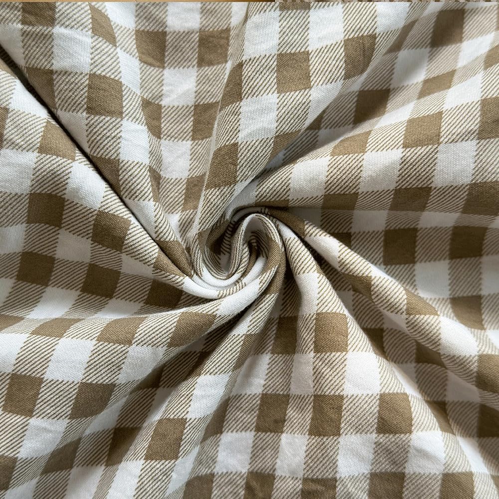 NSNLGSGC Tan Ruffled Plaid Gingham Standard Size Pillow Shams 20"x26", Set of 2 Taupe Checked Pre-Washed Microfiber Farmhouse Pillowcases for Bed/Sofa (20"x26", Tan Gingham)
