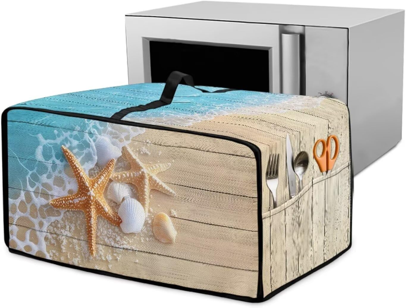 Air Fryer Toaster Smart Oven Dust Cover Starfish Shell Wood Print Toaster Oven Cover with Side Pockets for Kitchen Counter, Machine Washable, M