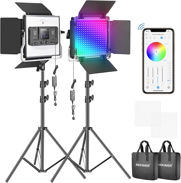 Neewer 530PRO RGB Led Video Light with APP Control and Stand Kit, 360°Full Color, 45W Video Lighting Kit CRI 97+ for Gaming, Streaming, Zoom, YouTube, Webex, Broadcasting, Web Conference, Photography