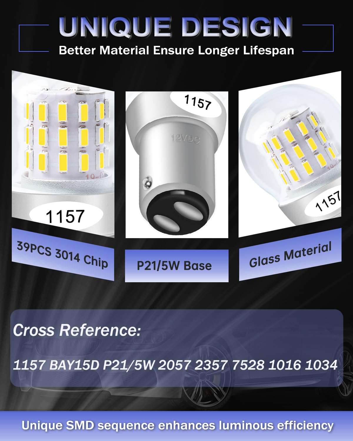 2 Lampadine LED P21/5W Bianco - Ricambio Per Luci Di Stop E Indicatori, BAY15D