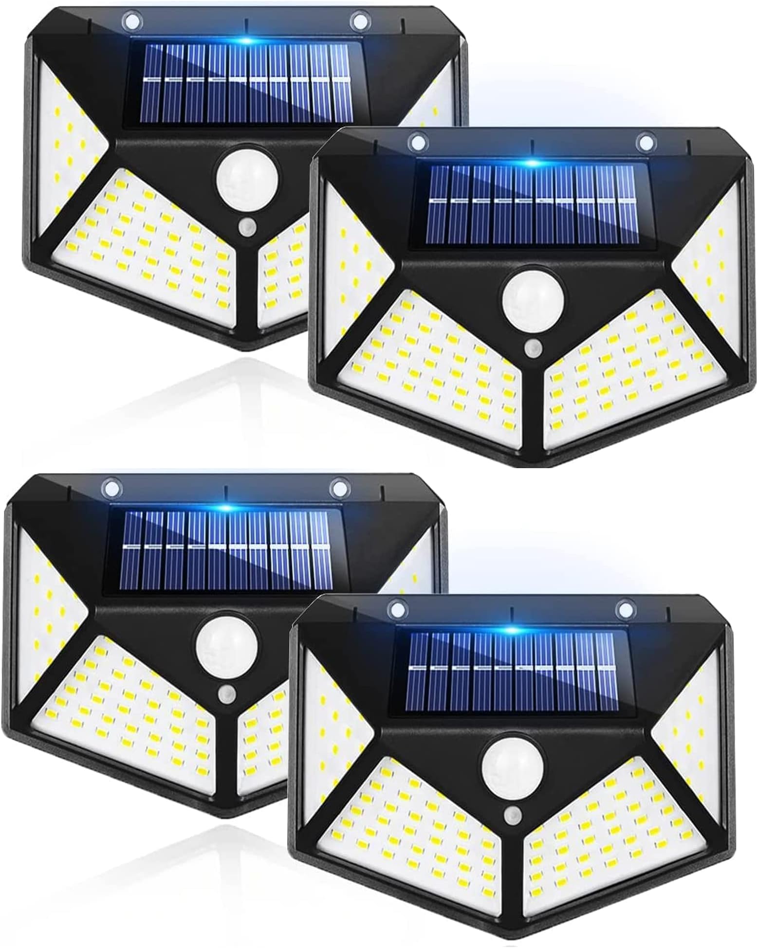 4Pack Outdoor Solar Wall Light, 100 LEDs with Lights Reflector, 270°Wide Angle, IP65 Waterproof, Motion Sensor Security Lights for Exterior Wall, Patio, Yard, Garage, Deck, Garden