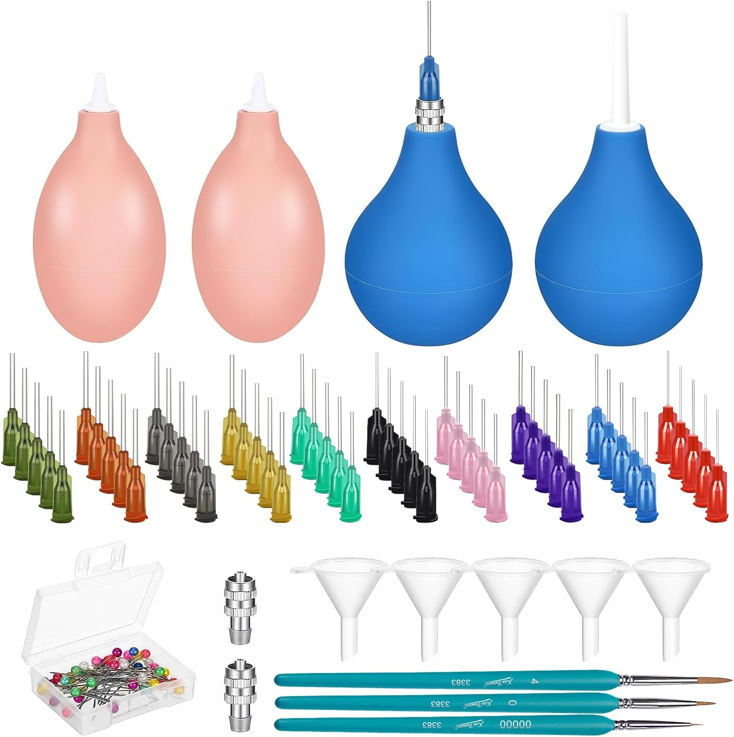 164pcs Clay Ceramic Decorative Tools, Pottery Tools Supplies Glaze Precision Applicator Set, Plastic Steel Needles with Adapter, Rubber Ceramic Glaze Extrusion Bottle and Funnels, Paintbrush