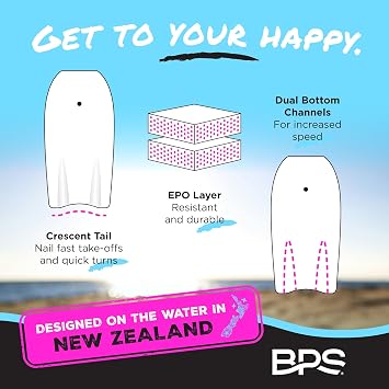 'Wave Weapon' Body Board for All Wave Conditions - Lightweight with EPS Core HDPE Slick Bottom Body Boards for Beach with Wrist Leash and Plug for Kids and Adults